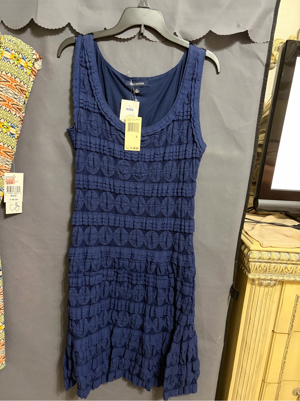 Max Edition Navy Textured Sleeveless Midi Dress